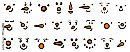 Snowman faces character emotion. Christmas cartoon snowman faces. Cute and funny snowman face icons