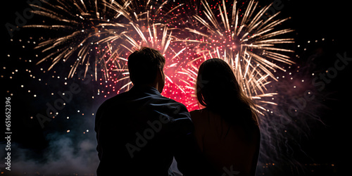 Fireworks in the Nightsky, couple watching the new year, colorful and magic - The New Year Series