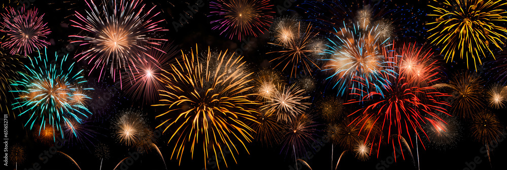 Fireworks in the Nightsky, couple watching the new year, colorful and magic - The New Year Series