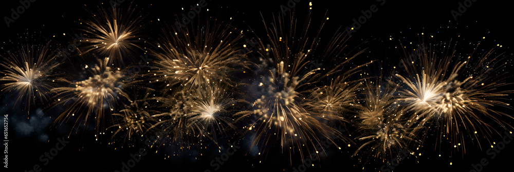 Naklejka premium Fireworks in the Nightsky, couple watching the new year, colorful and magic - The New Year Series