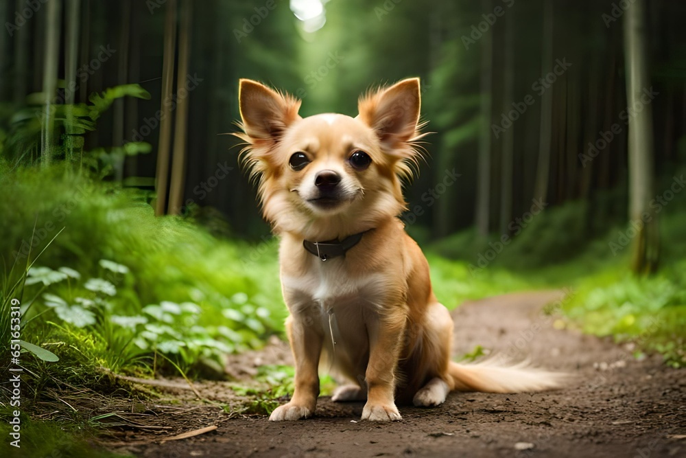 a Chihuahua dog ,in jungle