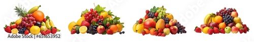 Collection of a bunch of various fresh  colorful fruits  isolated on a transparent background.