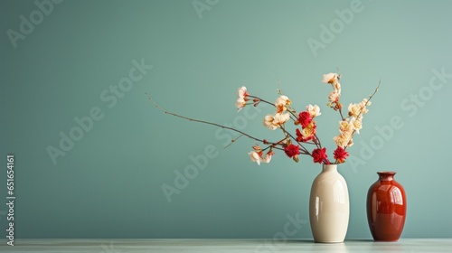 a table with vase and flowers