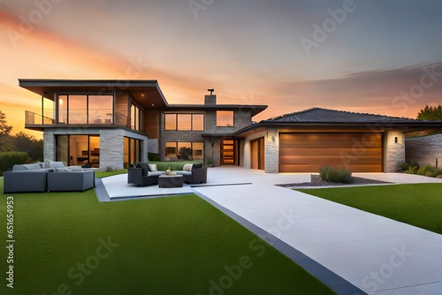 modern house exterior with pool  generated by AI