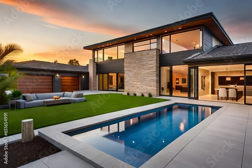 modern house exterior with pool  generated by AI © muhammad