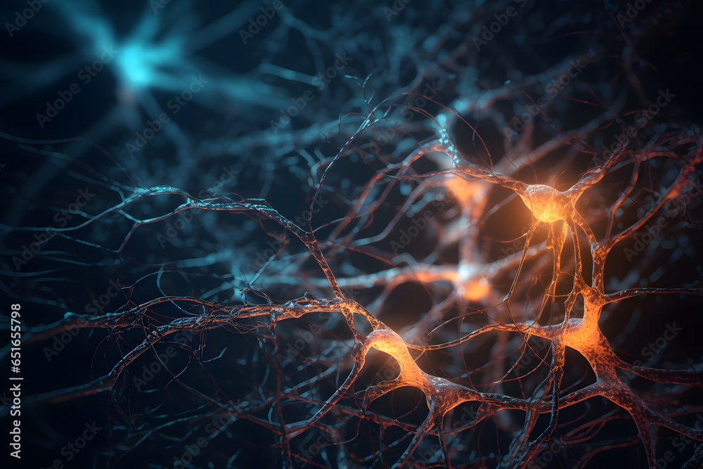 Nerve cells neuron signaling brain function concept - obrazy, fototapety, plakaty 