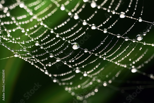 delicate dewdrops glistening on a spider's web, macro, generative ai 