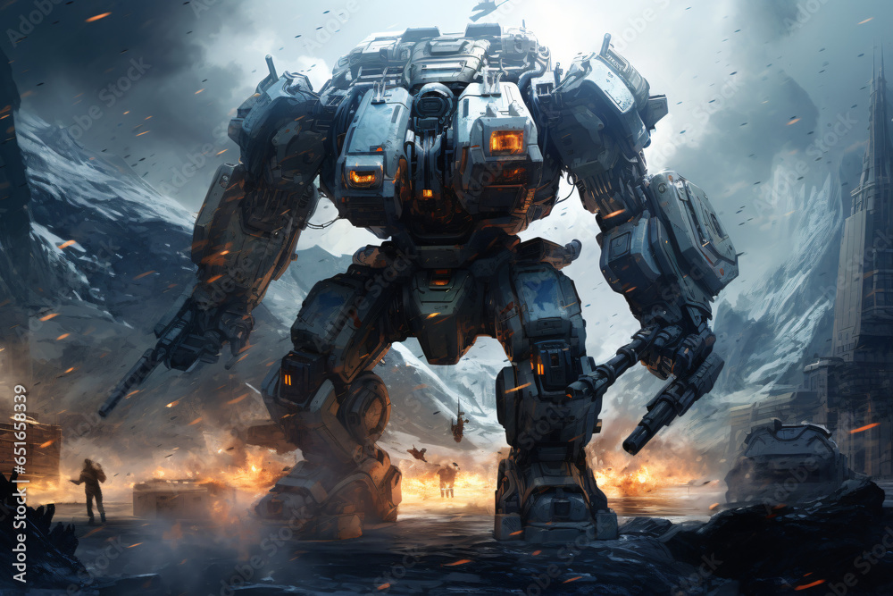 Fototapeta premium soldier in mecha suit, war robot fighter