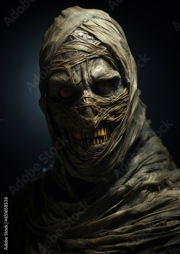 Living creepy mummy, horror concept, generative ai 