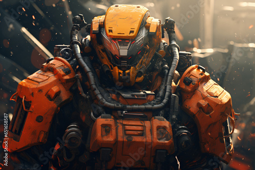 soldier in mecha suit, war robot fighter