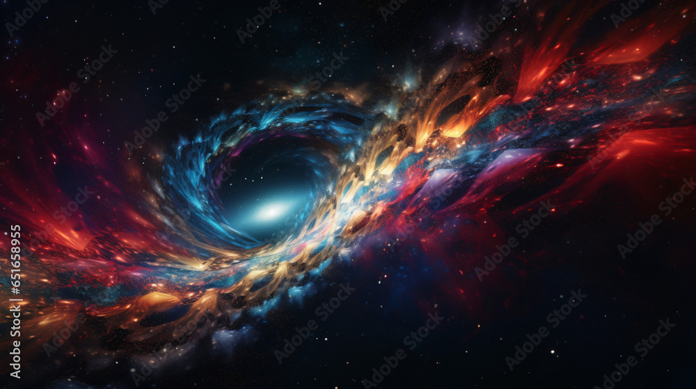 Black hole with nebula over colorful stars and cloud