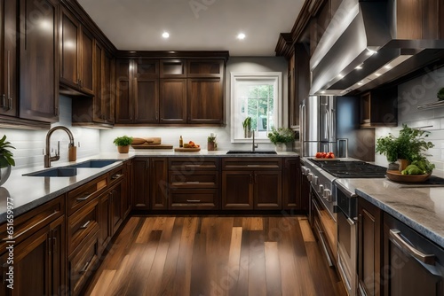 Kitchen galley with hardwood flooring