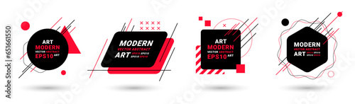 Modern poster frames. Design shapes. Red graphic elements, modern line text box, trend motion layout, logo or banner template. Minimal figures. Brochure covers. Vector abstract background