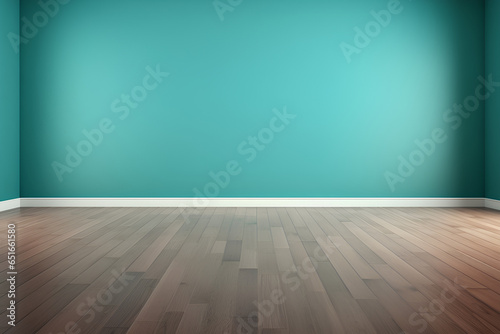 Green mint colors wall & wood floor interior,generative ai illustration