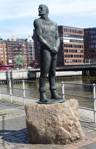 Störtebeker statue in Hamburg in front of the International Maritime Museum. It shows the pirate Klaus Störtebeker shortly before his execution photo