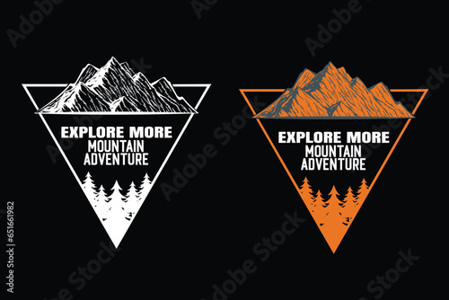 Explore More Mountain Adventure T-shirt Design Vector Illustration. Outdoors adventure retro print design. Explore more vintage graphic prints for t-shirts, fashion, stickers, posters, and others