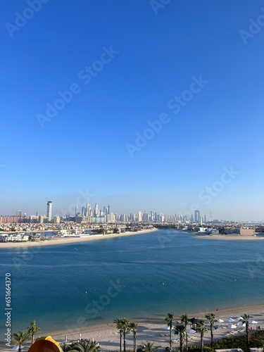 Jumeirah palm panorama, sunset, Dubai photo