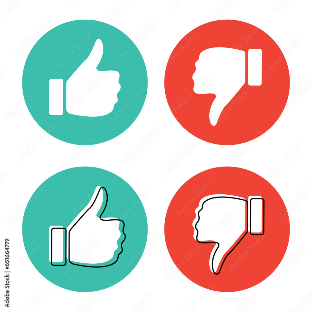 Thumb Up and Thumb Down icon. Like and dislike icon on white background ...