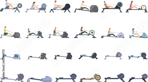 Rowing Machine icons set cartoon vector. Active row. Fitness health photo