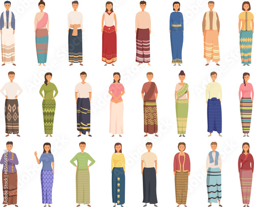 Sarong icons set cartoon vector. Woman skirt. Summer fashion