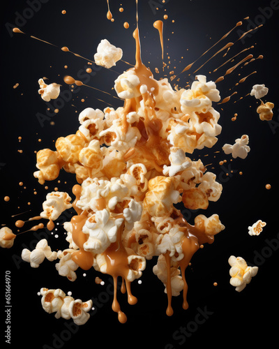 Sweet popcorn with caramel splashes