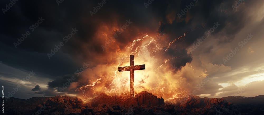 Christian cross shining brightly in the sky symbolizing the glory of Christianity Christian cross shining brightly in the sky symbolizing the glory of Christianity