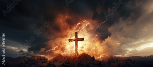 Christian cross shining brightly in the sky symbolizing the glory of Christianity