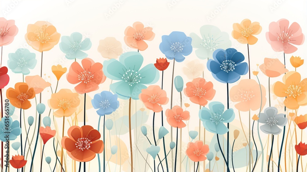 Whimsical Garden: Kids' Colorful Floral Wallpaper in Flat Design