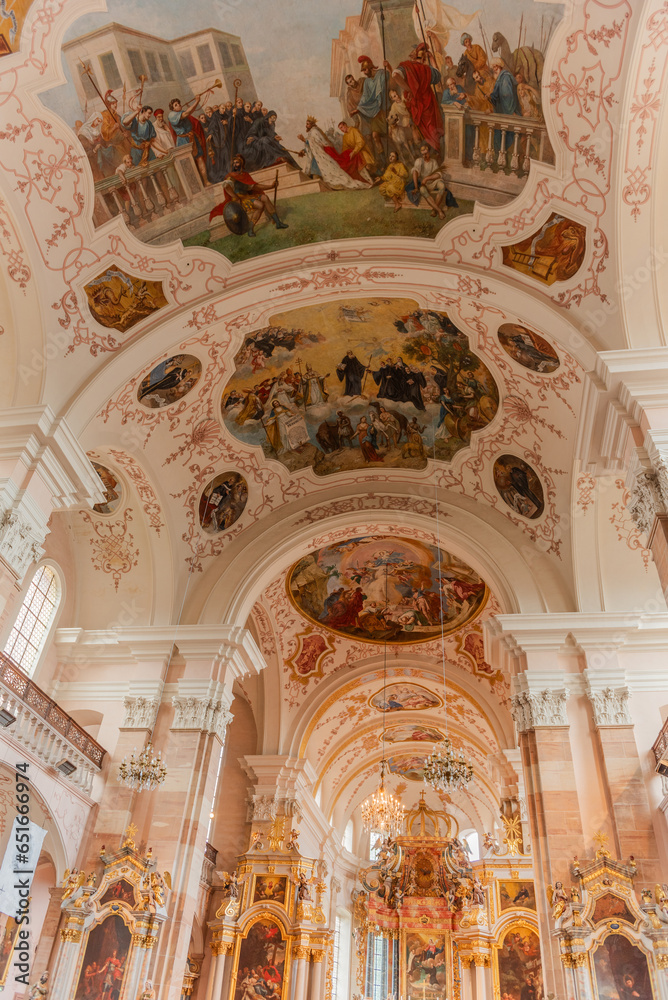 Monumental paintings of the frescoes in the nave of the Saint-Maurice abbey church.