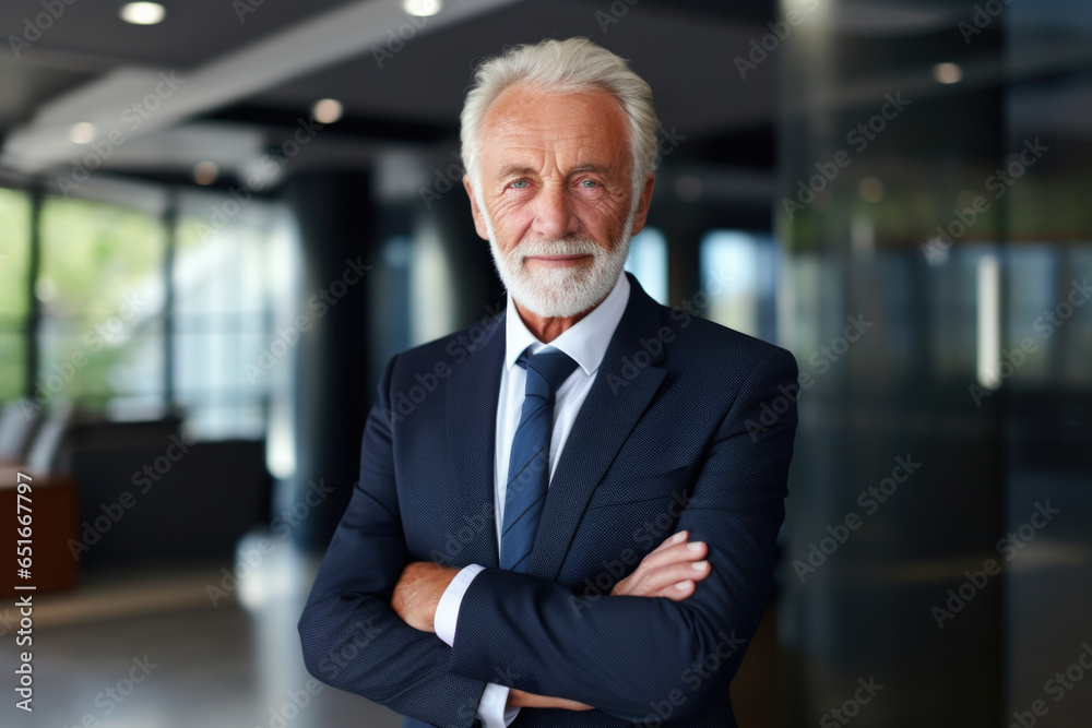 Happy handsome proud stylish elderly professional business man ceo, successful confident smiling good looking male executive wearing suit standing in office looking at camera, portrait. Website image Happy handsome proud stylish elderly professional business man ceo, successful confident smiling good looking male executive wearing suit standing in office looking at camera, portrait. Website image