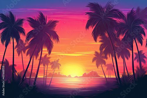 Stunning Florida Palm Trees Premium Stock Images with Gradient Background in Lofi Style © God Image