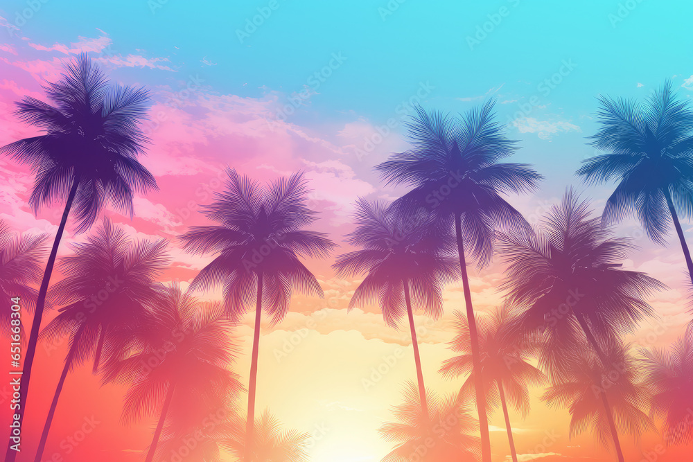 Stunning Florida Palm Trees Premium Stock Images with Gradient Background in Lofi Style