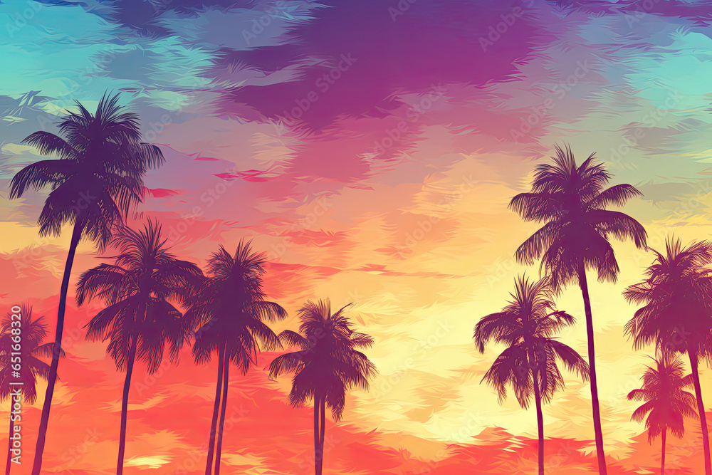 Stunning Florida Palm Trees Premium Stock Images with Gradient Background in Lofi Style