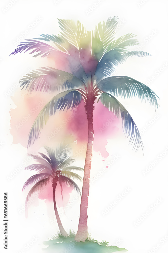 palm watercolor in gradient backgorund AI Image Generation.