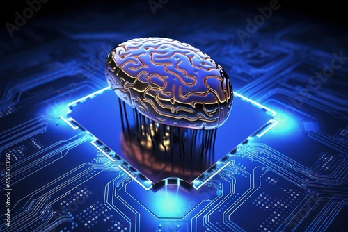 Neuromorphic Computing Research Lab Setup, Chip with Synapse-Like Connections, Technology Concept and Background photo
