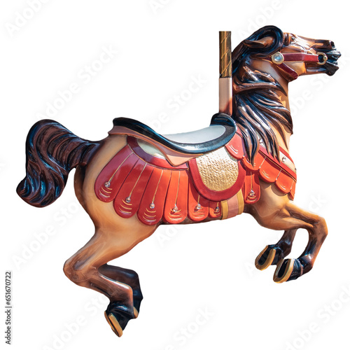 Vintage fair horse carousel on transparent background. Amusement park photo