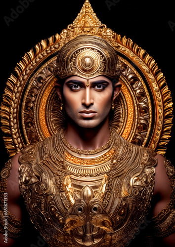 Portrait of an Indian warrior dressed as an Indian god | 5800 x 8200 px