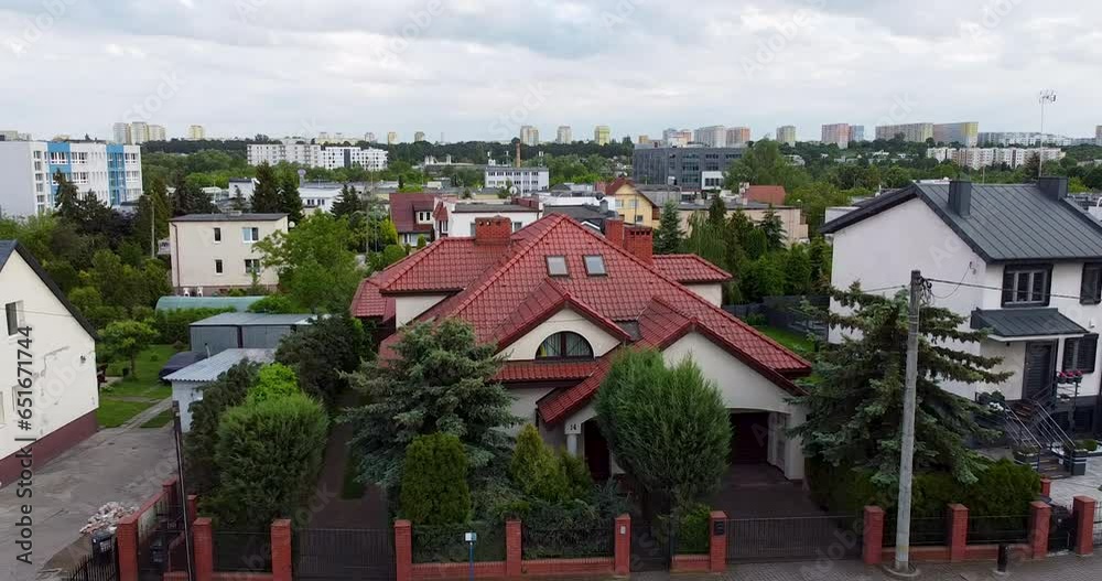 Bydgoszcz, Poland - May, 26th 2022 - Aerial View of a house in Bartodzieje neighborhood in during a beautiful spring day Bydgoszcz, Poland - May, 26th 2022 - Aerial View of a house in Bartodzieje neighborhood in during a beautiful spring day