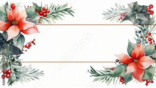 watercolor illustration christmas decoration,frame of christmas element with copy space for text