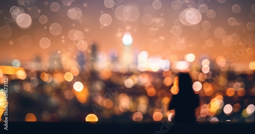 City lights shimmer in the background with a pronounced bokeh effect