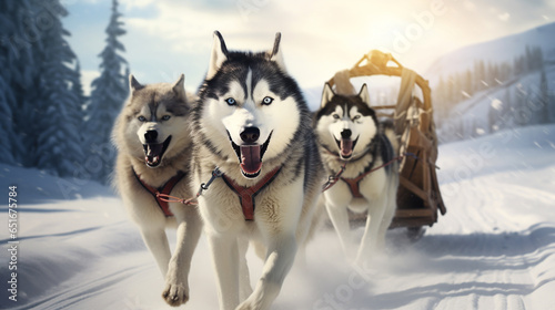 husky in a sled pulling a sleigh.ai generative