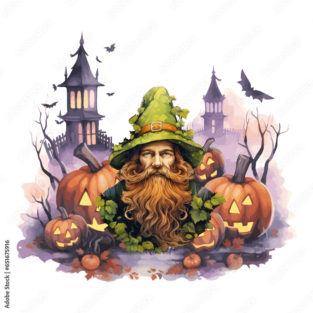 Druid Forest Watercolor Halloween Clipart Illustration Created Cute ...