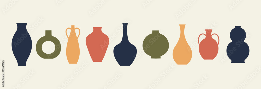 Abstract color vase collection,Set of different color vase, trendy vector vases	
 - obrazy, fototapety, plakaty 