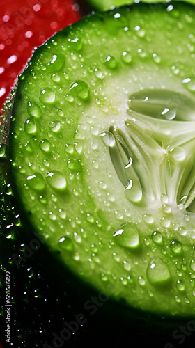 Macro image of cucumber with water drops on it.