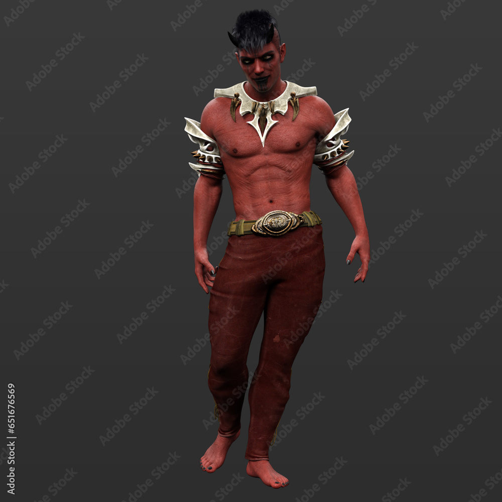 3D Rendering Illustration of Handsome Halloween Demon Devil with Red Skin in Powerful Dominating Pose and Isolated on Dark Background 3D Rendering Illustration of Handsome Halloween Demon Devil with Red Skin in Powerful Dominating Pose and Isolated on Dark Background