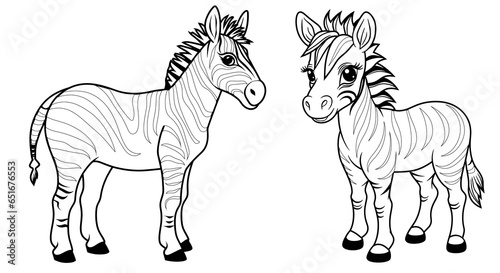 Cute zebra  simple thick lines kids or preschool children cartoon coloring book pages. Generative AI