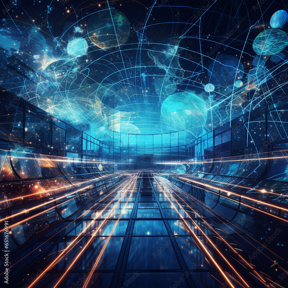 Obraz premium Futuristic background about the Internet coverage of the entire planet created with Generative Ai