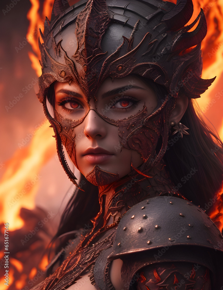 inferno maiden warrior fantasy woman fighter of the magma lands Stock ...