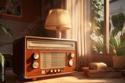 old radio on the table, Generative AI photo