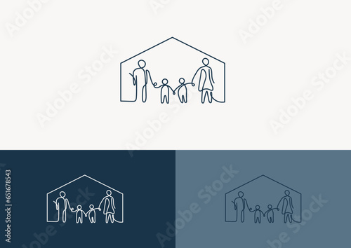 Minimalistic logo, sign, family inside the house. Family bonds